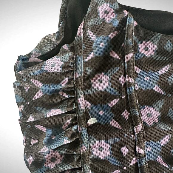 Free People XL Galaxy Square Neck Corset Crop Top Blue Purple Floral Mesh Side - Picture 6 of 10